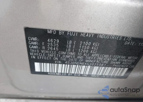 2016 Subaru Legacy 3.6R Limited z USA, uszkodzony, nr VIN 4S3BNEN6XG3025081